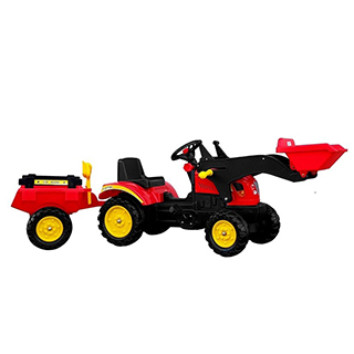 Megacar šľapací traktor s radlicou a vlečkou HERMAN červený