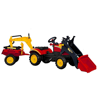 Megacar šľapací traktor s radlicou, lyžicou a vlečkou BENSON červený