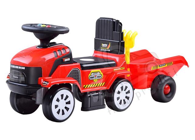 Megacar Traktor s vlečkou ZA3746 + lopatka a hrabličky, červený