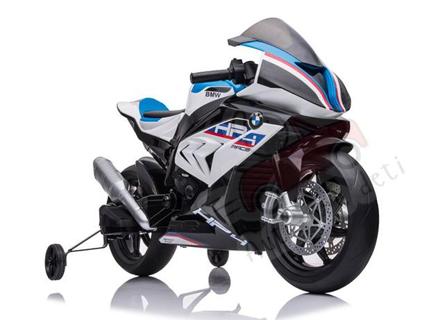 Detská elektrická športová motorka s pomocnými kolieskami  Megacar BMW HP4 Race JT5001, 2x45W, 12V 7Ah, biela