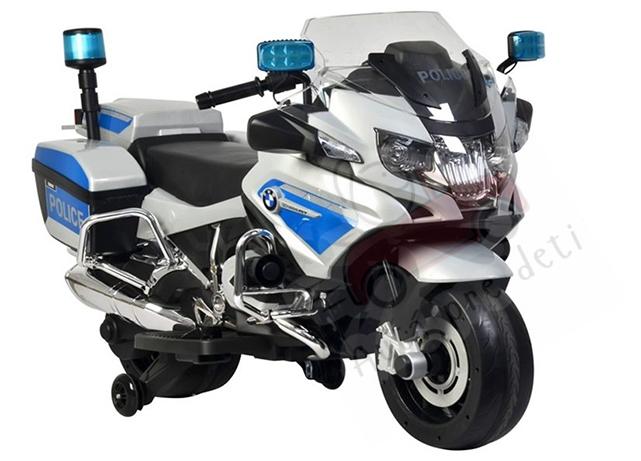 Megacar detská elektrická motorka BMW R1200 Policia, 45W, 12V 3,5Ah, strieborná