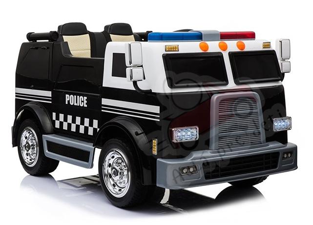Megacar Policajné auto,  2x12V - 10 000 ot./min, 12V 10Ah, čierne