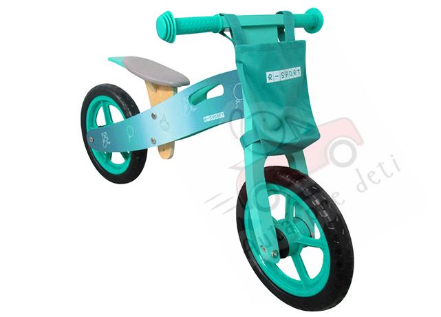 Odrážadlo balančný bicykel R-SPORT RM10, drevené, 85x51x39 cm, penové EVA kolesá 28 cm, tyrkysové
