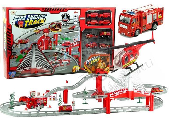 LEANTOYS Fire Engines Track detská hasičská dráha + vozidlá