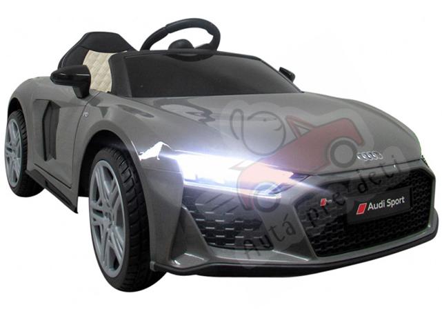 Detské elektrické autíčko Megacar Audi R8 Sport, kolesá EVA pena, rádio USB, MP3, diaľkové ovládanie, kožená sedačka , 2x35W, 12V, sivá metalíza