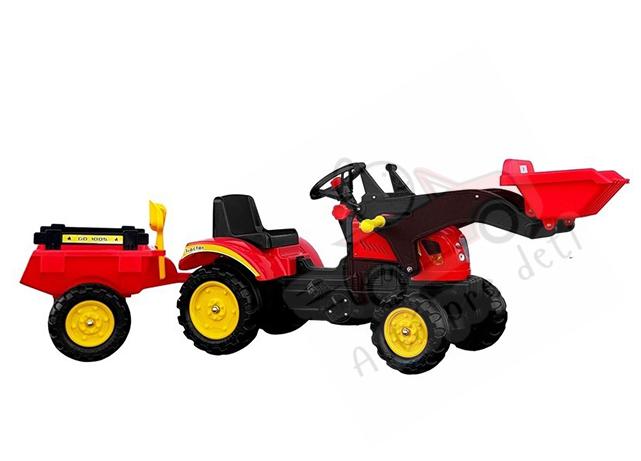 Megacar šľapací traktor s radlicou a vlečkou HERMAN červený