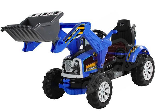 Detský elektrický traktor-bager s radlicou MEGACAR traktor-bager 2x45W, 12V 7Ah, modrý