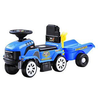 Odrážadlo Megacar Traktor s vlečkou ZA3746 + lopatka a hrabličky, modrý