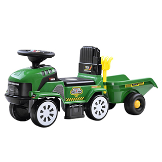 Odrážadlo Megacar Traktor s vlečkou ZA3746 + lopatka a hrabličky, zelený