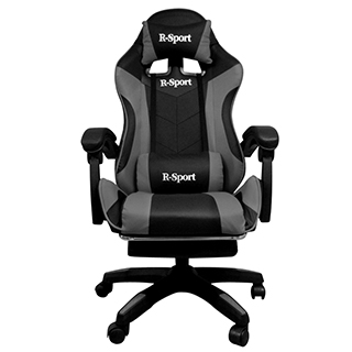 R-SPORT Herné kreslo KM4 s masážnym vankúšom a opierkou nôh, sivo-čierne