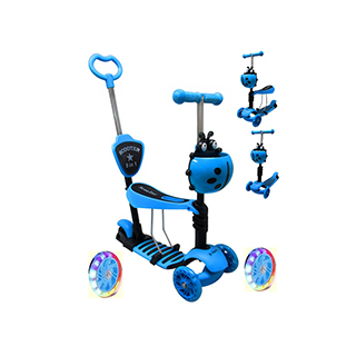 detská kolobežka so sedadlom, operadlom a vodiacou tyčou pre rodiča R-SPORT H3 JRM, 5v1, 47/70-59, modrá trojkolesová
