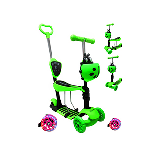 detská kolobežka so sedadlom, operadlom a vodiacou tyčou pre rodiča R-SPORT H3 JRM, 5v1, 47/70-59, zelená trojkolesová