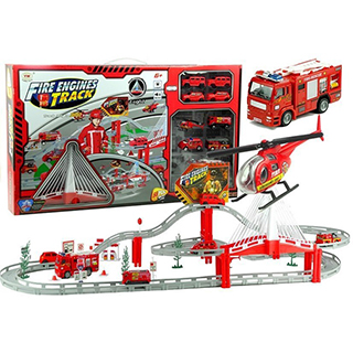LEANTOYS Fire Engines Track detská hasičská dráha + vozidlá