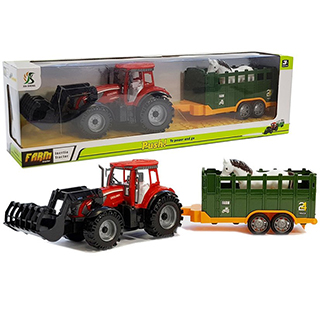 LEANTOYS detský traktor s prívesom a koníkom, červený