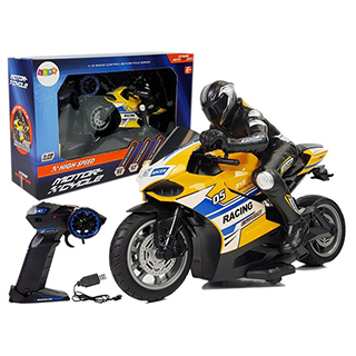 LEANTOYS detská motorka s jazdcom R/C, 1:10, žltá