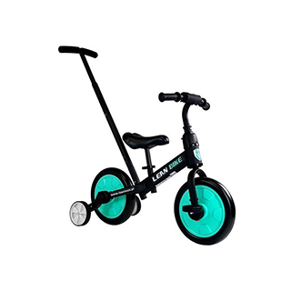 balančný bicykel Lean Bike s vodiacou tyčou 3v1, čierno-mentolová